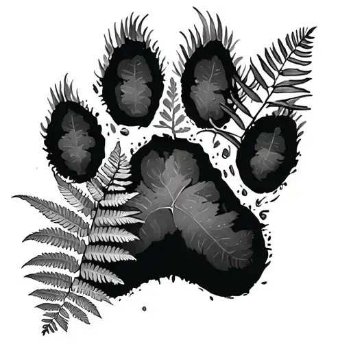 fern plant inside of dog paw print tattoo design idea