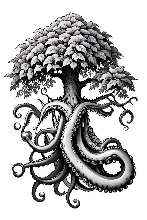 tentacles with suction cup surrounding a cherry tree tattoo design idea