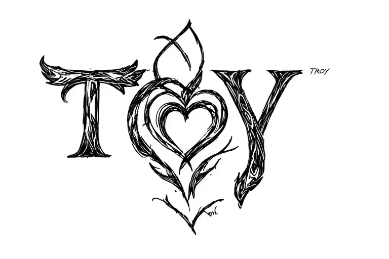 the name Troy with a heart on the y tattoo design idea