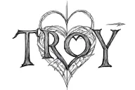 the name Troy with a heart on the y tattoo design idea