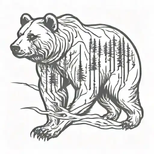 bear and bow hunting scene tattoo design idea