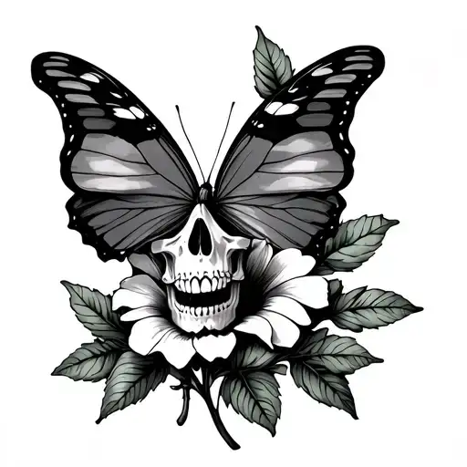 skull flower blooming butterfly cardinal tattoo design idea