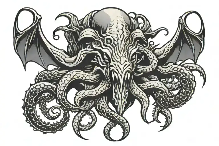 vulva with multiple layers of teeth claws and Cthulhu tattoo design idea