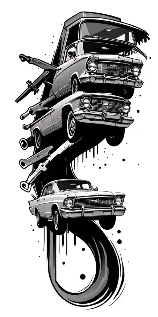 tools and cars driving tattoo design idea