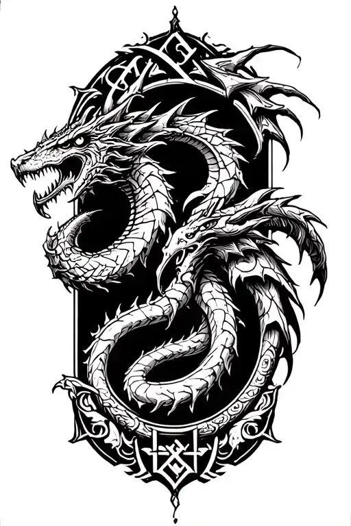 Jormungand on the whole frame mythology symbols in background  tattoo design idea