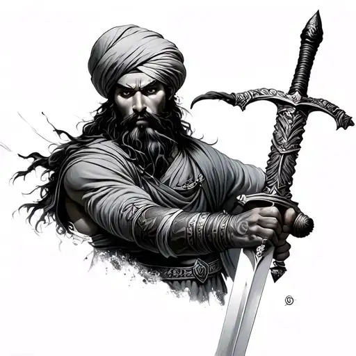 sikh warrior wielding his sword tattoo design idea