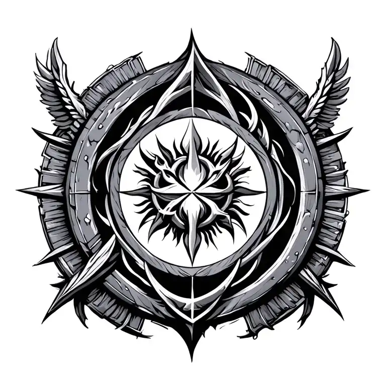 meander circle with god of war symbol tattoo design idea