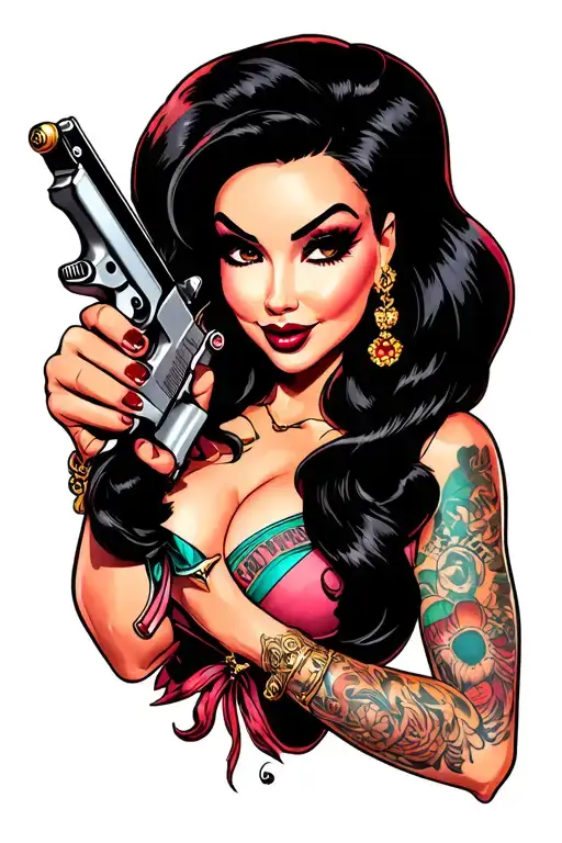 "Dimps" gangster jessica rabbit Holding a tattoo gun tattoo design idea