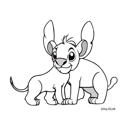 stitch et simba drawn tattoo design idea