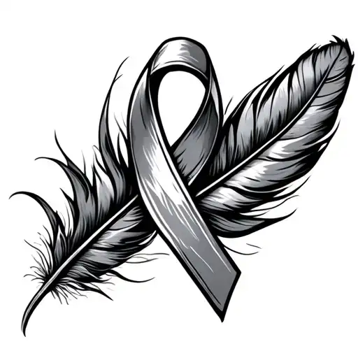 cancer ribbon feather tattoo design idea