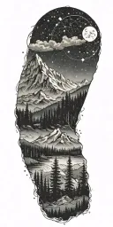 aquarius constellation with mountains with forest  tattoo design idea
