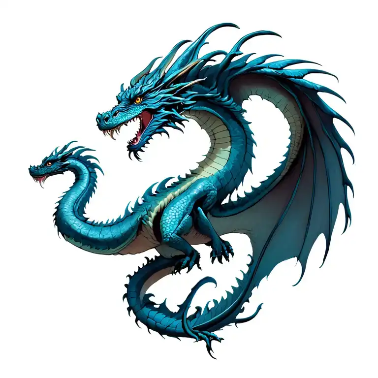 dragon flying wings spread wide tail wrapped loosely down spine tattoo design idea