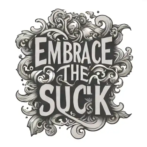 embrace the suck bold letters tattoo design idea