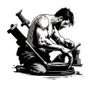 shadow of a man working on a ring with hammer and chisel tattoo design idea