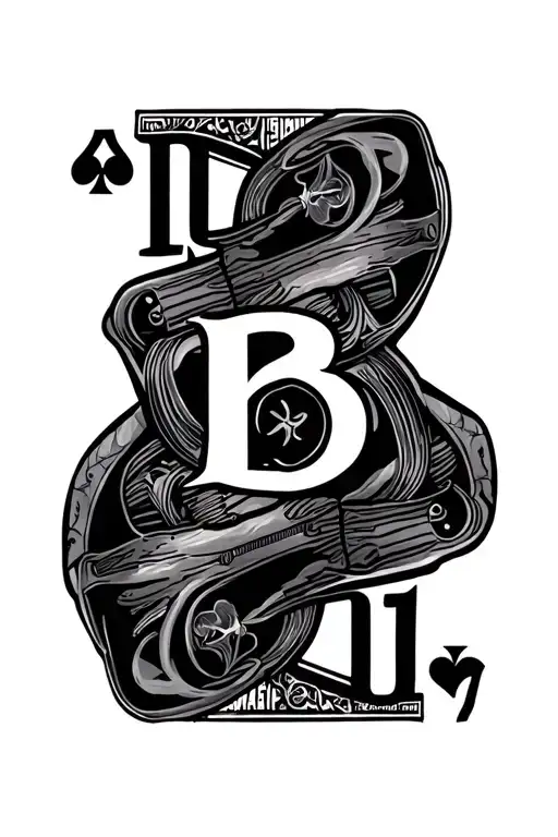 ace of spades card 'B' initial guns drugs tattoo design idea