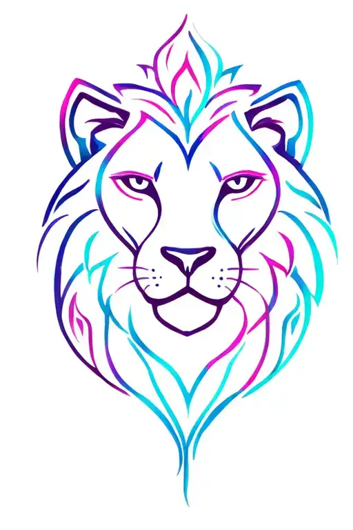 line tattoo for my daughter, a Leo born in August. add color like purple, pink, cyan, blue tattoo design idea