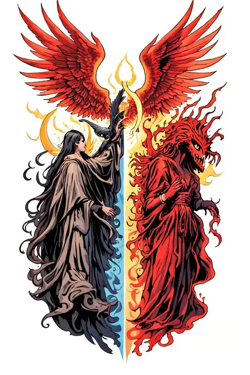 heaven vs hell tattoo design idea