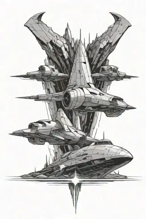 the enterprise and a modern cylon raider in battle for a black and white tattoo tattoo design idea