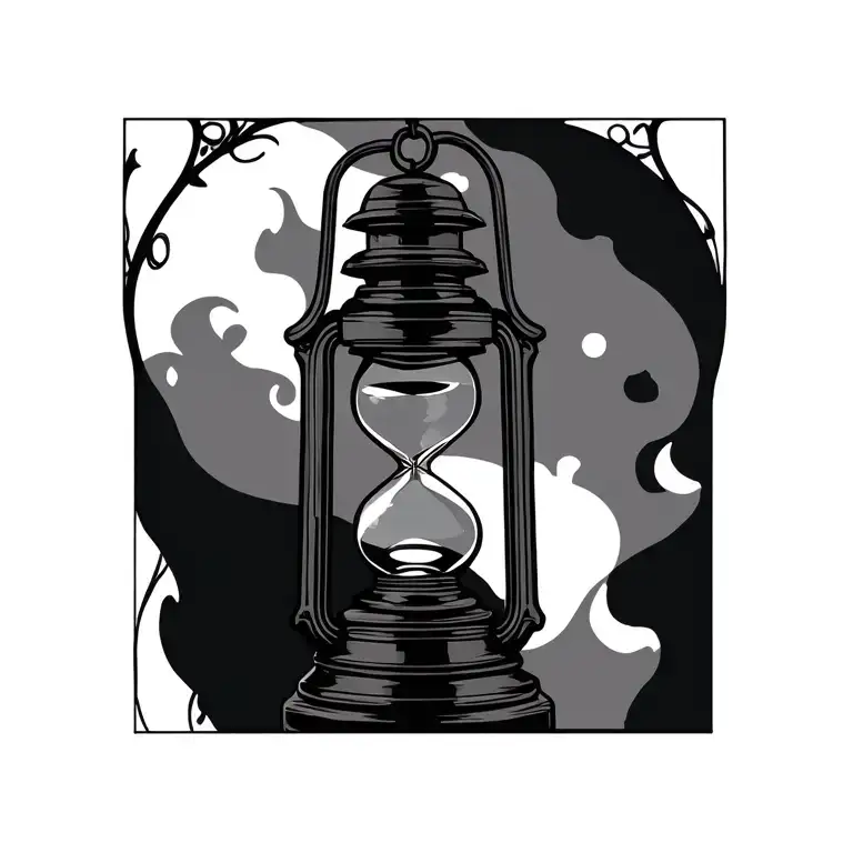 lantern with hourglass tattoo design idea
