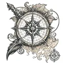 jack sparrow's compass on map outline tattoo design idea