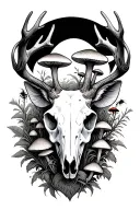 deer skull with mushrooms,  pants and insects  tattoo design idea