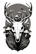 deer skull with mushrooms,  pants and insects  tattoo design idea