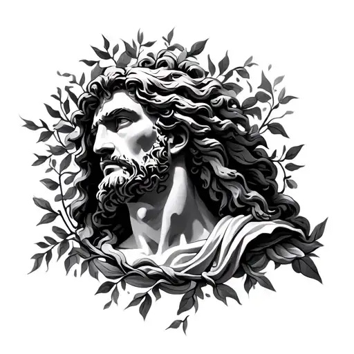Greek god with vines around it tattoo design idea