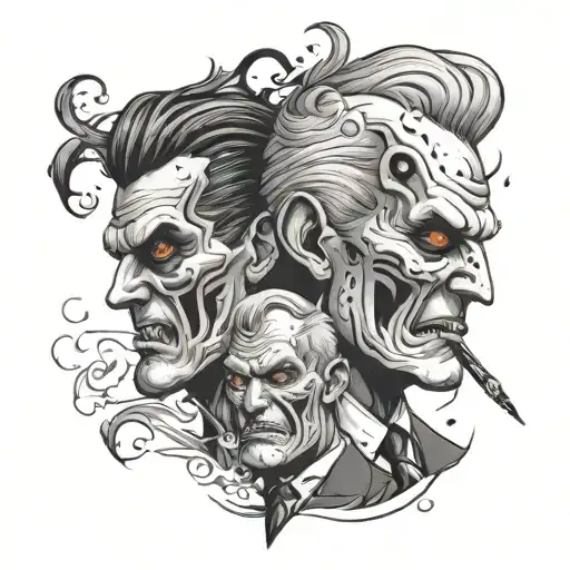 two face personalities representing Evil and good tattoo design idea