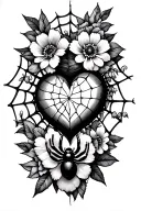spider web with heart and spider with flowers tattoo design idea