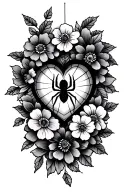 spider web with heart and spider with flowers tattoo design idea