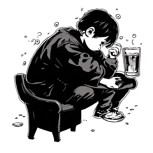 a lonely child who faces all the hardships and arguments in the family alone, and hates drinking tattoo design idea
