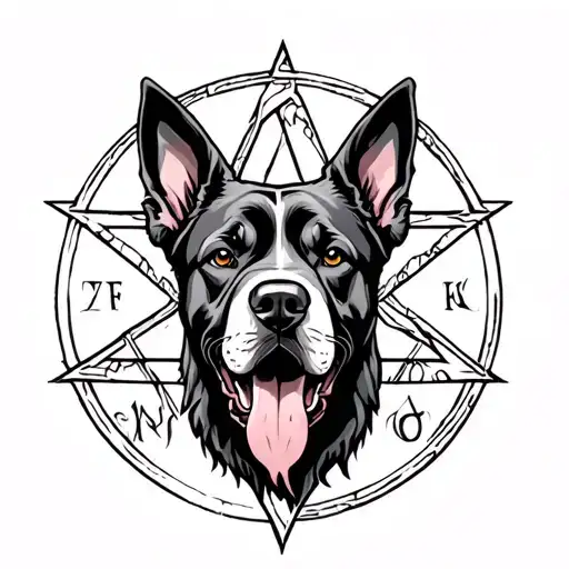 hell hound dog pentagram intertwined tattoo design idea