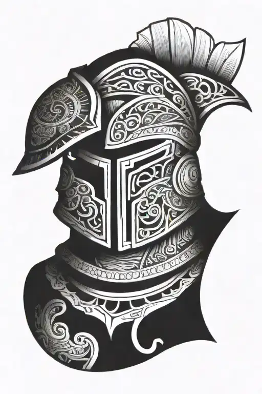 tattoo design of a spartan shoulder armor with polynesian designs inside tattoo design idea