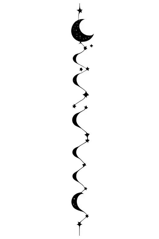 fine line constellation and moon phases spine tattoo in a straing long line tattoo design idea