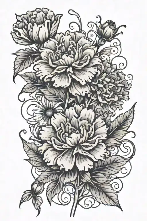 carnation and daisies tattoo design idea