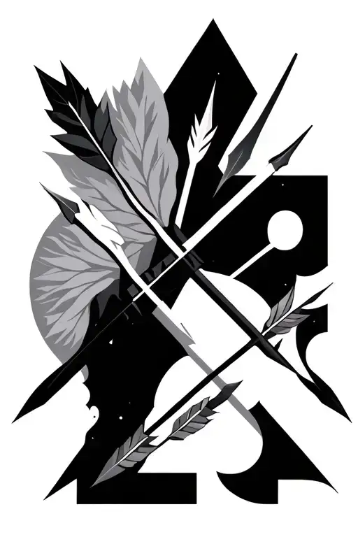 Geomtric and abstract quiver with 3 arrows and the sacred seed of life tattoo design idea