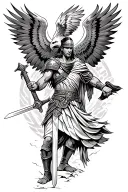 Spartan warrior holding a sword with an eagle flying above, symbolizing power and fearlessness tattoo design idea