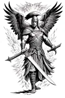 Spartan warrior holding a sword with an eagle flying above, symbolizing power and fearlessness tattoo design idea