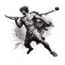 Theme:A mythologically driven, emotionally resonant full sleeve based on Virtus, depicting the trials of the athlete,  tattoo design idea