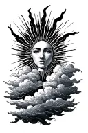 sun rays and clouds tattoo design idea