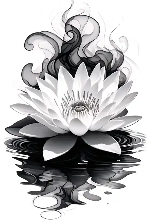 Filler smoke wispy soft shading waterlily flower tattoo design idea