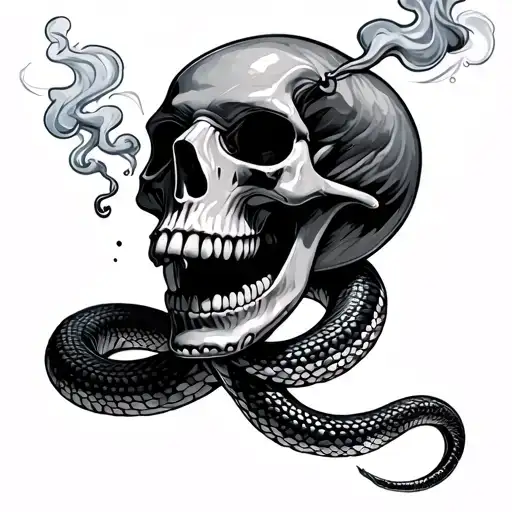 skull  snake smoking tattoo design idea