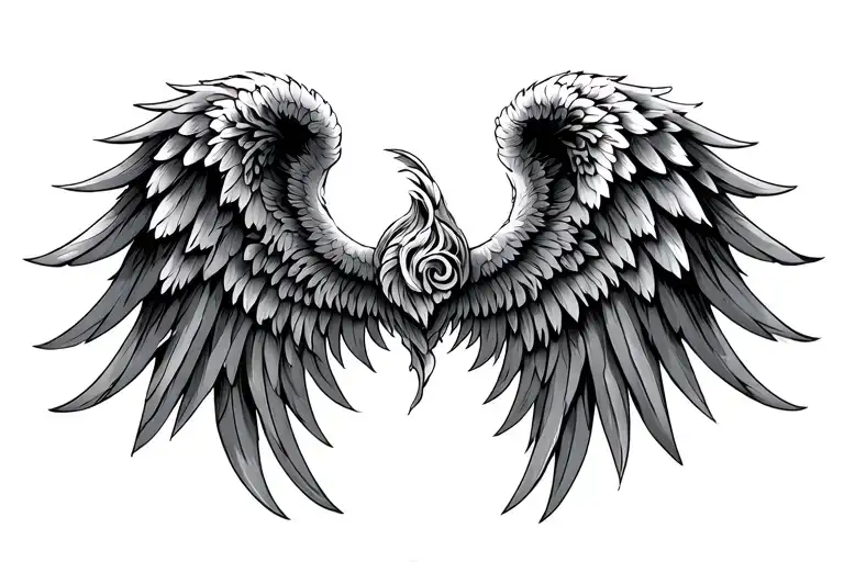 Angel Wings Polynesian mixture Black Gray Tattoo tattoo design idea