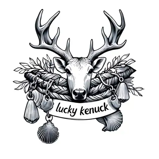 Sketch me a tattoo for my wrist that is like a charm bracelet with a deer antler, sea shells and the word "lucky kentuck tattoo design idea