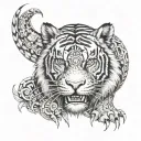 biomechanical Polynesian mythical tiger tattoo feral look facing front tattoo design idea