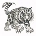 biomechanical Polynesian mythical tiger tattoo feral look facing front tattoo design idea