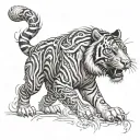 biomechanical Polynesian mythical tiger tattoo feral look facing front tattoo design idea