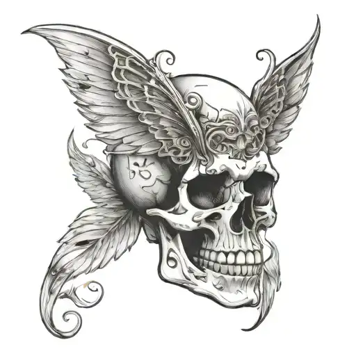 skull with fairy wings tattoo design idea
