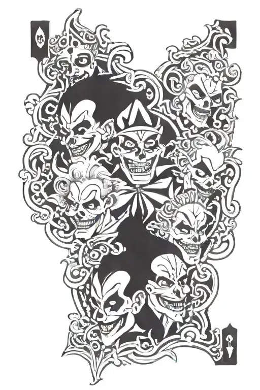 Arm tattoo of all 6 of insane clown posse’s dark carnival jokers cards tattoo design idea