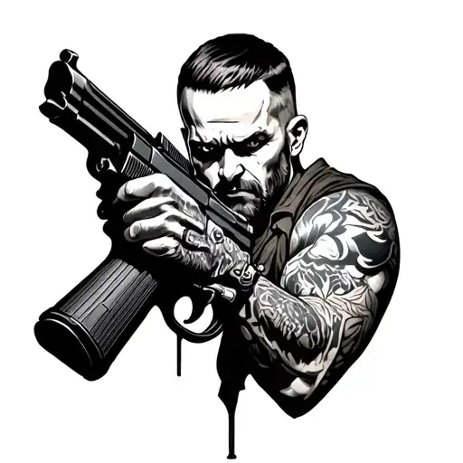 Risk Taker with guns and MOB woven tattoo design idea
